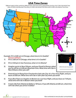 Time Zone Map | Worksheet | Education.com | Time zone map, Time zones, Social studies worksheets