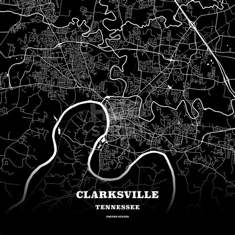 Black map poster template of Clarksville, Tennessee, United States ...