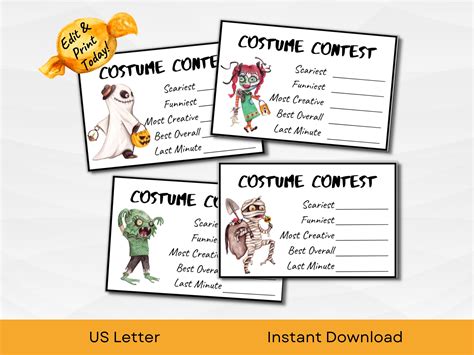 EDITABLE Halloween Ballot Template for Costume Contest With Retro ...