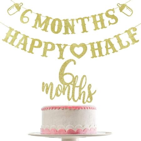 6 Months Banner Happy Half Banner Gold Glitter and 6 Months Gold Cake ...