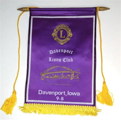 VINTAGE LIONS CLUB Flag Banner Davenport Iowa On the Mississippi River Dist 9-B $14.98 - PicClick