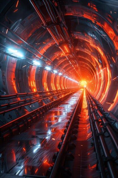 Premium Photo | Modern railway tunnel with neon lighting