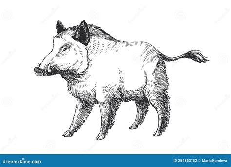 Vector Hand Drawn Illustration of Hog Isolated on White. Sketch of ...