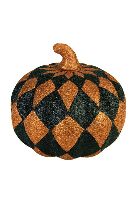 8" Orange And Black Harlequin Pumpkin