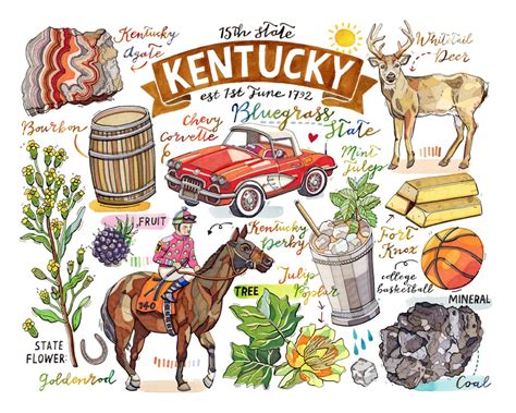 Kentucky State Print Bluegrass State State Symbols Kentucky | Etsy