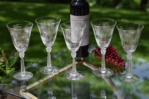 Vintage Etched Crystal Wine Glasses, Set of 4, Fostoria Lido, circa ...
