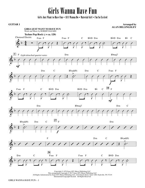 Girls Wanna Have Fun (Medley) - Guitar 1 Sheet Music | Alan Billingsley | Choir Instrumental Pak