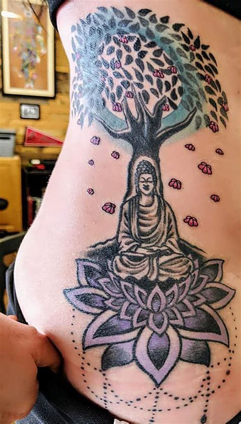 Bodhi tree Buddha lotus side tattoo Bodhi Tree Tattoo, Tree Sleeve Tattoo, Sleeve Tattoos, Side ...