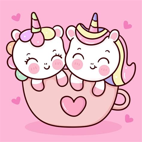 Cute Unicorns Couple Vector In Cup For Valentines Day Kawaii Animal in 2021 | Unicorn wallpaper ...