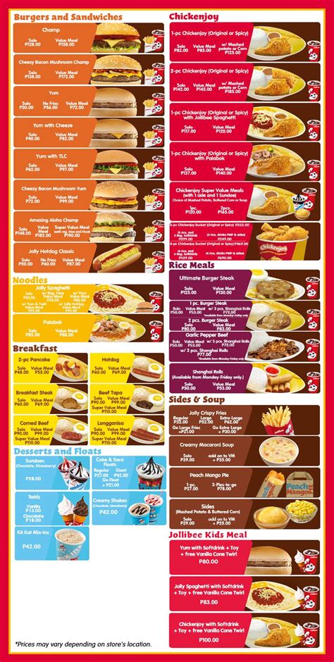 Menu Price List « Jollibee Foods Corporation | Jollibee, Food delivery ...