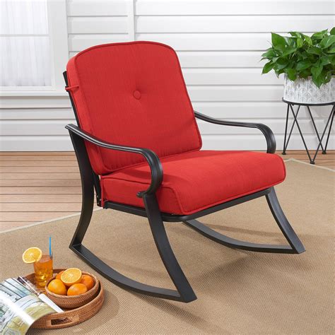 Mainstays Carson Creek Patio Rocking Chair with Brick Red Cushions ...