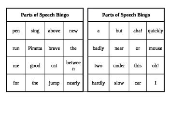 Parts of Speech Bingo by KinderFree | Teachers Pay Teachers