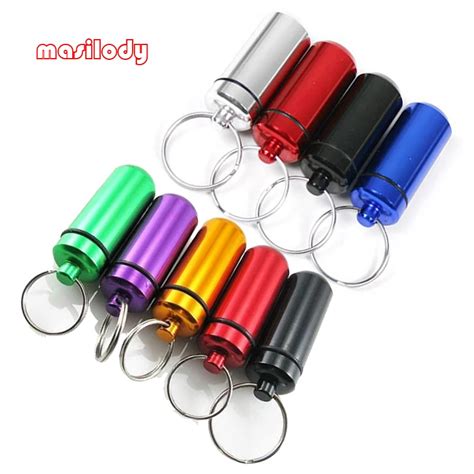 100pcs/Lot Waterproof Pill Box Keychain Aluminum Keyring Outdoor Bottle Key Chain Container ...