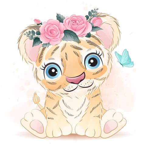 Cute tiger clipart with watercolor illustration