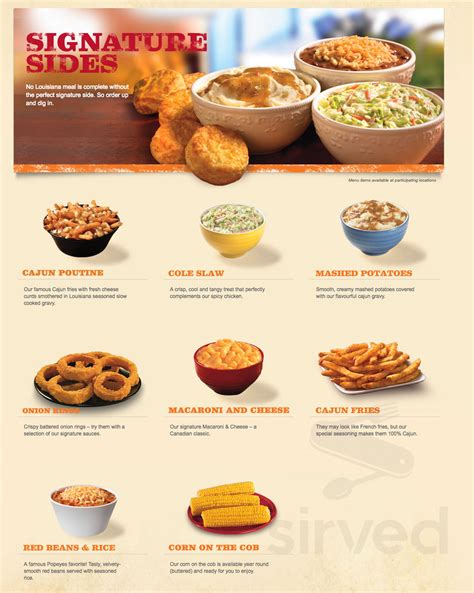 Popeyes menu in Georgina, Ontario, Canada