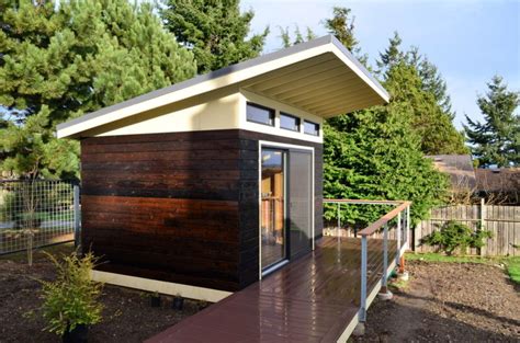 Exterior Breathtaking Modern Shed Design With Black And Brown Wall With White Ceiling Plus Glass ...