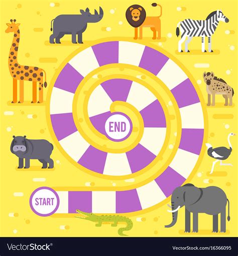 Kids zoo animals board game template Royalty Free Vector