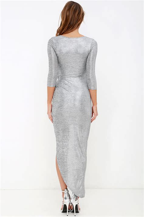 Chic Silver Dress - Bodycon Dress - Metallic Dress - High Low Dress - $42.00