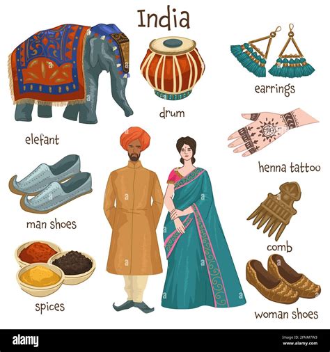 Indian culture, clothes and personal belongings Stock Vector Image ...