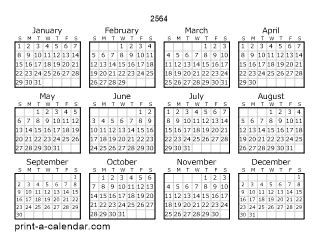 Download 2564 Printable Calendars