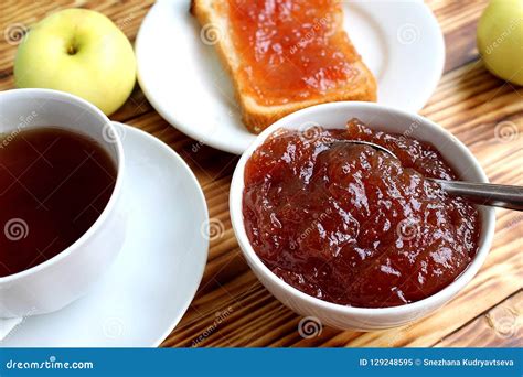 Apple jam on white bread stock image. Image of healthy - 129248595