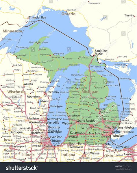 Michigan Map Shows State Borders Urban Stock Vector (Royalty Free ...