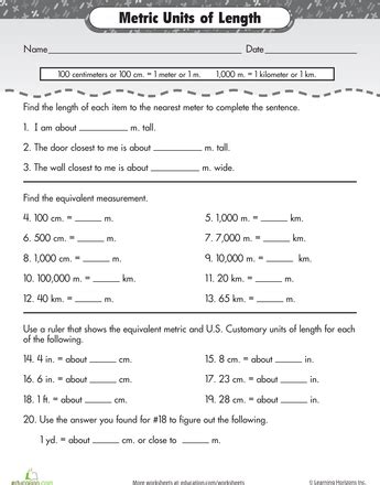 Units of Measurement: Metric Length | Worksheet | Education.com | Math ...