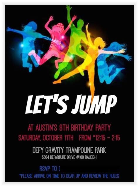 Trampoline Invitation, Trampoline Park Invitation, Trampoline Party Invitation, Jumping ...