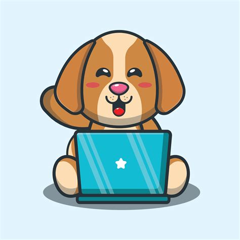 Cute dog with laptop cartoon vector illustration. 6595362 Vector Art at ...