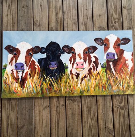 #paigebrownart #etsy Original art / painting 24 x 48 canvas Cow ...