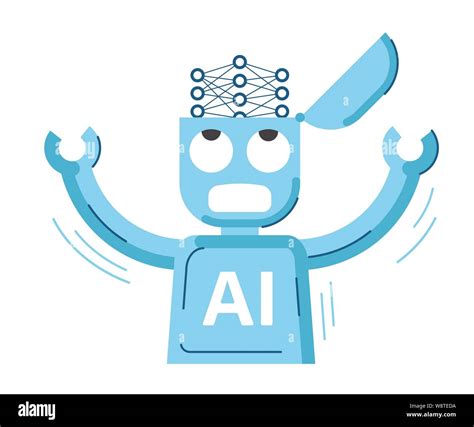 AI robot with hands with raised hands and open head with artificial ...