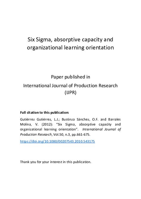 (PDF) Six Sigma, absorptive capacity and organizational learning orientation Six Sigma ...