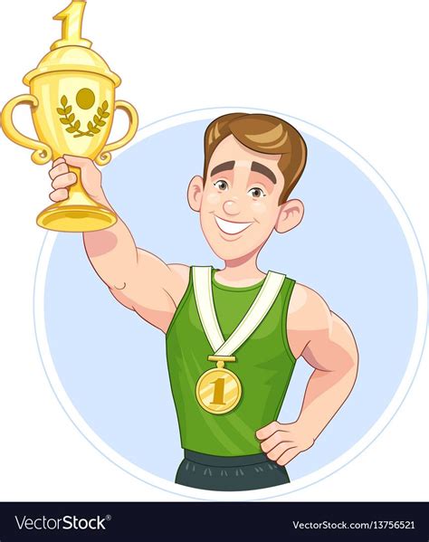 Winner sportsman with cup Royalty Free Vector Image | Book page art, Character design, Vector images