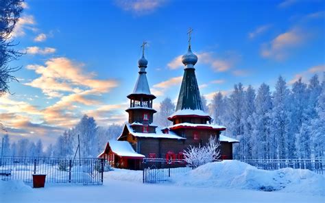 Download Fence Snow Winter Architecture Russia Building Man Made Religious Church HD Wallpaper