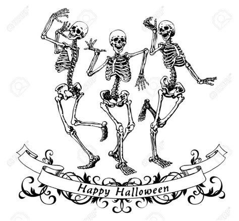 Happy halloween dancing skeletons isolated vector illustration, contour graphics for posters and ...