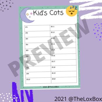 Kid's Cot Sheet List by TheLoxBox | TPT