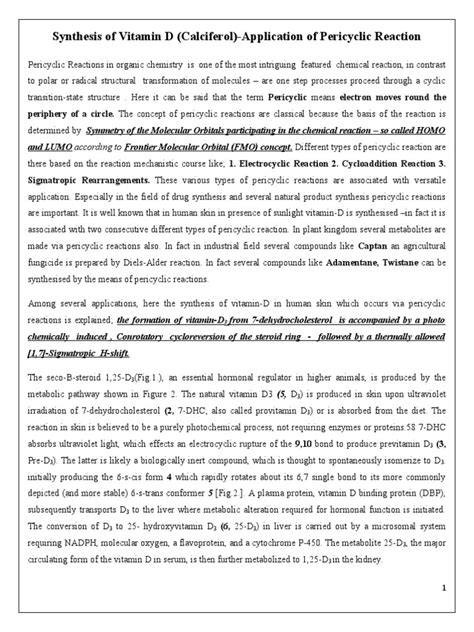 Synthesis of Vitamin D (Calciferol) - Application of Pericyclic Reaction | PDF | Chemical ...