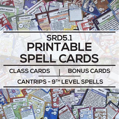 Printable Spell Cards 5e SRD5.1 Class, Bonus, Cantrips to 9th Level Cards - Etsy