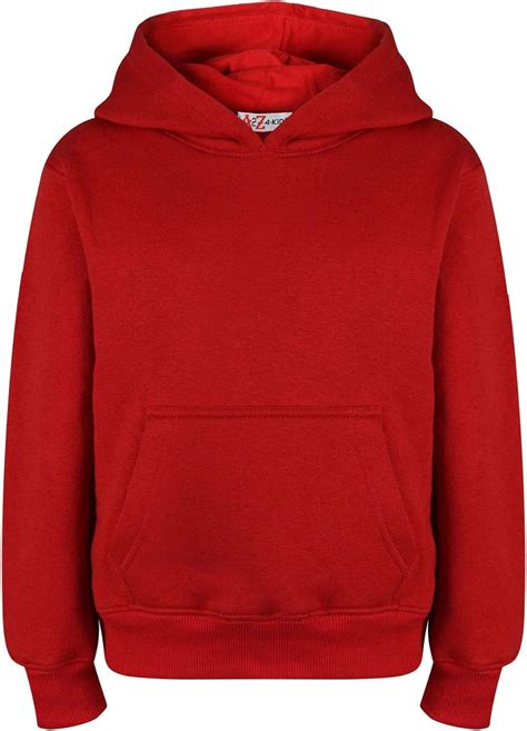 Kids Girls Boys Sweatshirt Tops Plain Red Hooded Jumpers Hoodies Age 2-13 Years : Amazon.ca ...