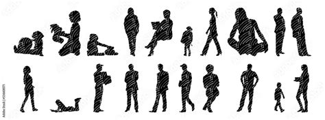 Vector illustration, Outline silhouettes of people, Contour drawing ...