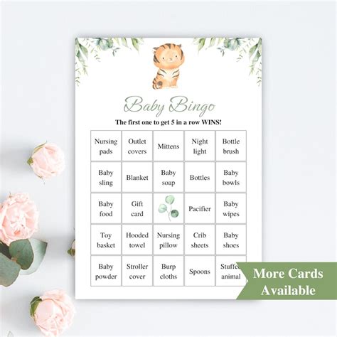 30 Printable Tiger Baby Shower Bingo Cards 5x7'' Prefilled Baby Bingo ...