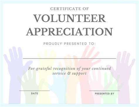 Certificate Of Appreciation Wording Volunteer - prntbl ...