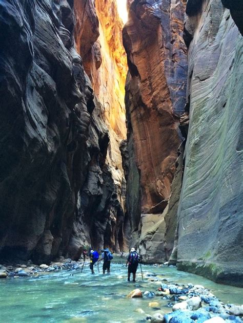 A 16 mile hike through the Virgin River at Zion National Park. The ...