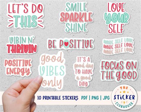 Printable Stickers Positive Vibes Print and Cut Stickers Planner Stickers Printable Sticker Pack ...