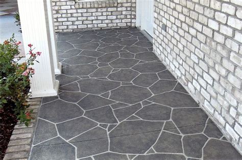 grey flagstone concrete stamped patio | Paint concrete patio, Concrete patio designs, Stamped ...