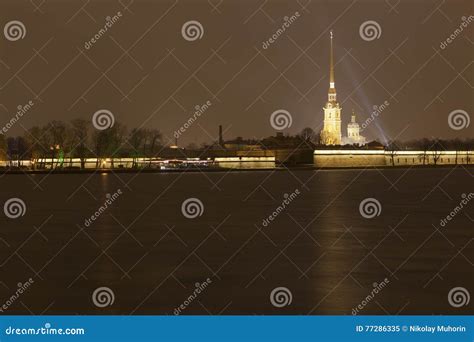 View of the Petropavlovsk Fortress at Night. St. Petersburg, Russia ...