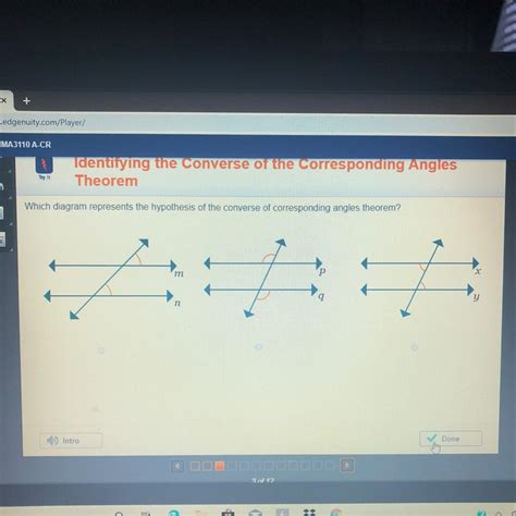 Which diagram represents the hypothesis of the converse of corresponding angles theorem? The ...