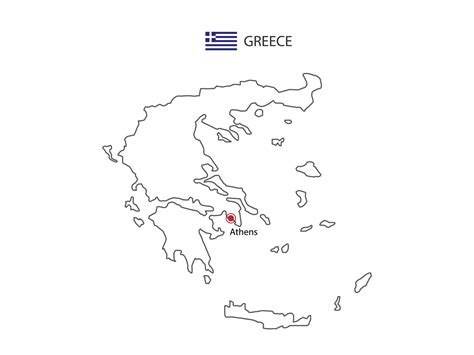 Hand draw thin black line vector of Greece Map with capital city Athens ...