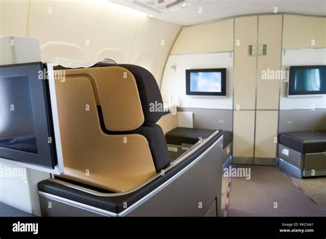 NEW YORK - MARCH 13, 2016: interior of Boeing 747-8I. The Boeing 747 is ...