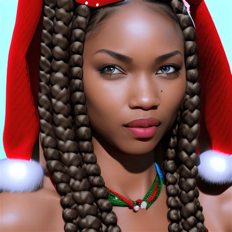 Beautiful Melanated Woman with Braids and Santa Hat Christmas ...